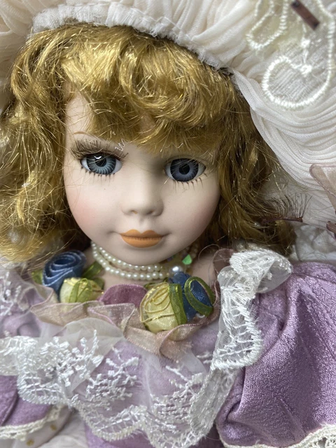 Vintage 2004 The Emerald Doll Collection Porcelain Doll 16" Blonde & Blue Eyes