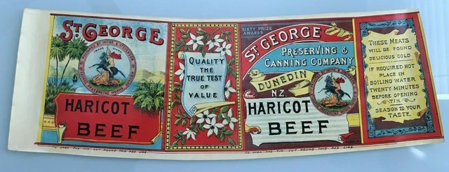 1900 St George Preserving Canning co HARICOT BEEF GRAPHIC ADVERTISING LABEL