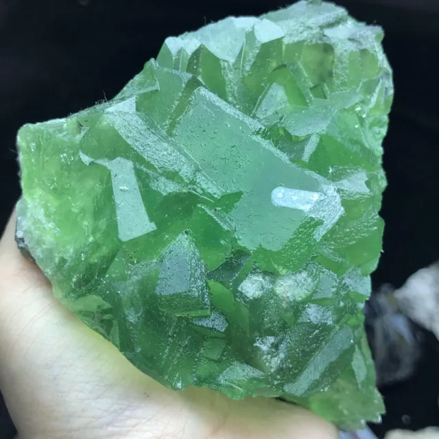 570g Transparent Bright Green Cube Fluorite Crystal Cluster Mineral Specimen