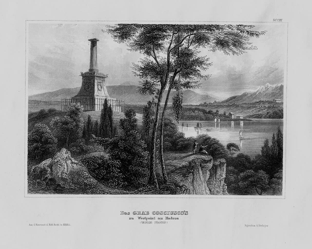 1840 - Westpoint Cosciusco Grab Woodruff Marschall Hudson engraving Stahlstich