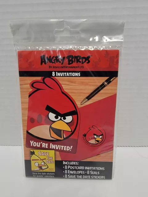 8 Angry Birds Birthday Party Invitations with Seals & Save the Date Stickers Red