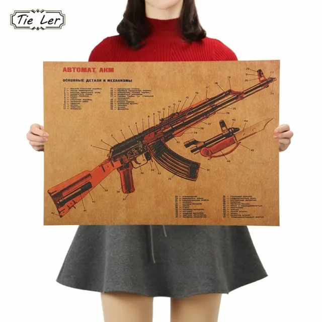 Poster Print Home Vintage Decoration Gun Structure Kraft Paper Present Gift