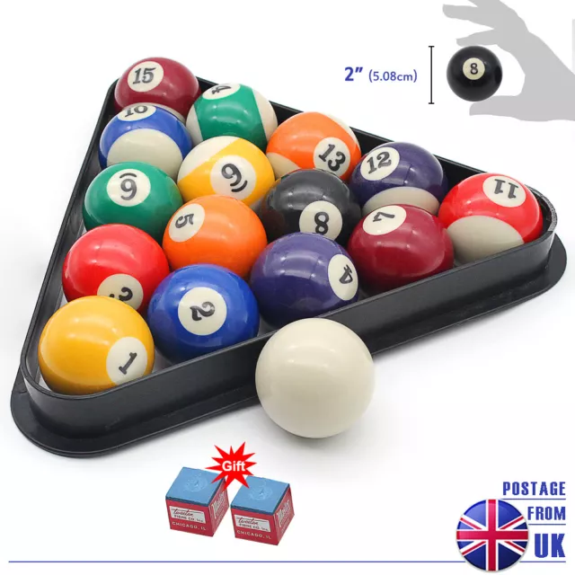 2" Full Size UK Regulation 16 Spots and Stripes Pool Ball Triangle Rack Set