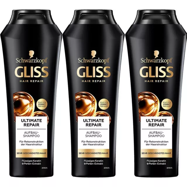 Gliss Shampoo Ultimate Repair für stark geschädigtes Haar, Keratin ★ 3x250ml