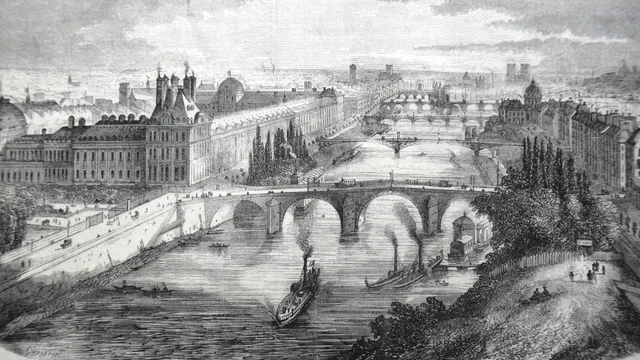 GRAVURE ANCIENNE 19e - VUE PRISE DU QUAI D'ORSAI - PARIS