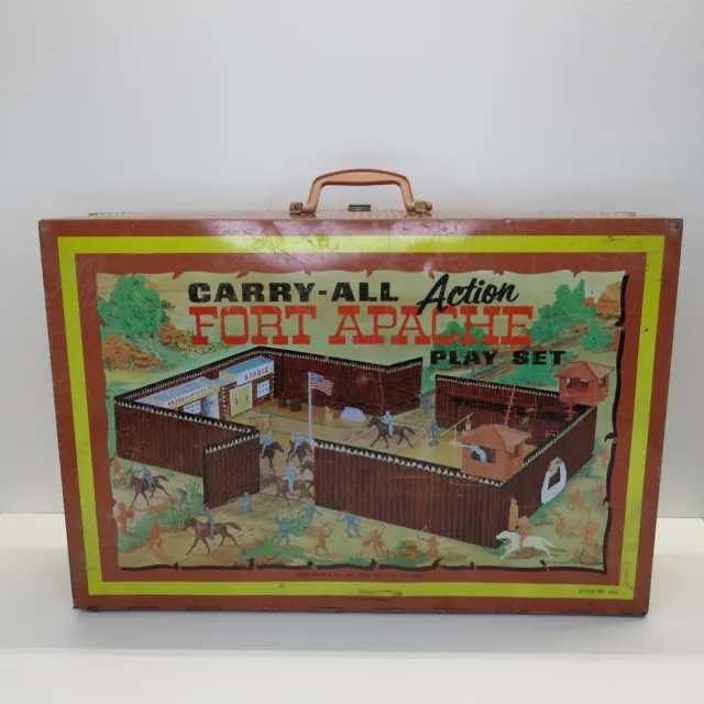 Vtg 1968 Louis Marx Tin Carry All Action Fort Apache Play Set 4685 Incomplete