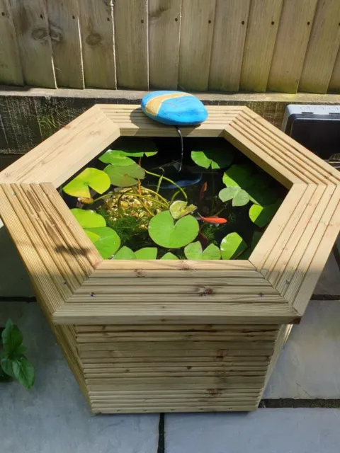 Raised Hexagonal Pond w/Seat Top Garden Water Feature Planter Gardening Gift