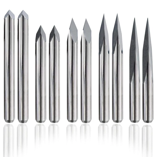 10Pcs CNC Router V Bits, 3 Edge Pyramid Engraving, 1/8" Shank CNC 3D Milling Cut