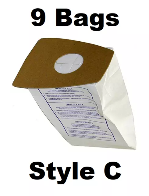 9 Type C Vacuum Cleaner Bags for Eureka Style C Mighty Mite Canister Bag