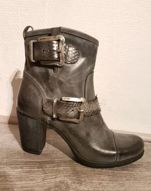 Destockage Bottines Cuir Gris Taille 38 / Boots Cuir Gris / Pointure 38 H409