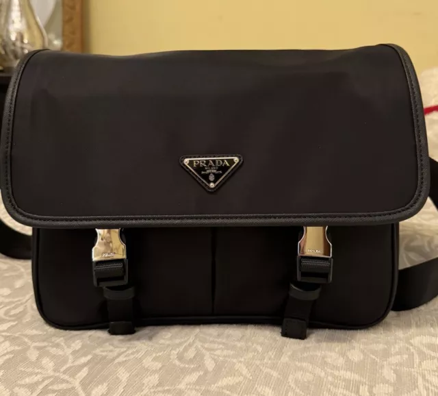 PRADA Black Re-Nylon and Saffiano leather shoulder bag