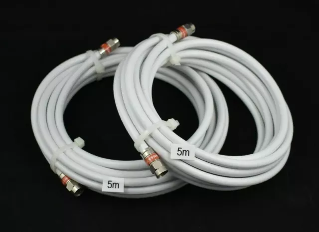 2x 5m RG6 Coax White Quad Shield F-Type Cable TV Foxtel Optus Telstra NBN HFC