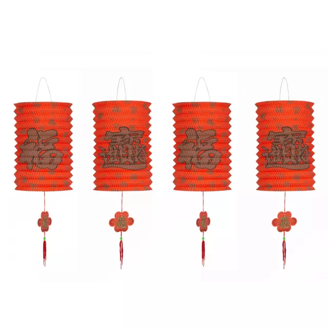 Traditional Chinese Red Paper Hanging Festival Lantern, New Year Decor, Set of 4