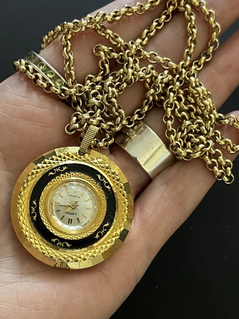 VINTAGE GOLD TONE Watch Necklace Swiss Lator 17 Jewel Watch  display picture 1