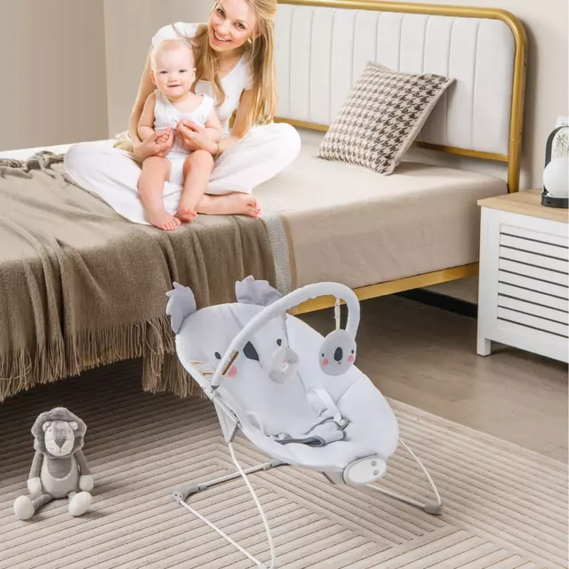 Portable Baby Bouncer with Detachable Toy Bar for Babies 0-6 Months Old up to 9