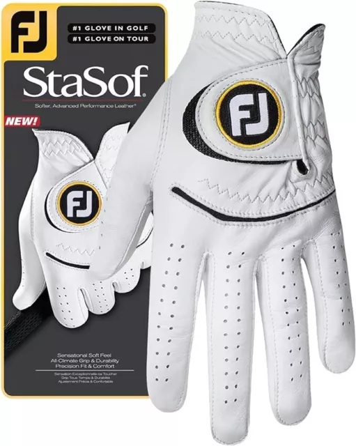 New FootJoy StaSof 3 Pack White Golf Gloves Men's Medium/Large Worn On Left Hand