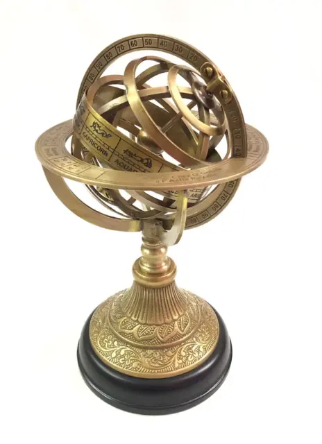 Nautical Brass Engraved Armillary Sphere Globe on Black Wooden Base Home & Offic