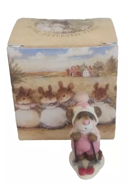 Wee Forest Folk Skier Mouse ms-09 1979 WFF W/ Box Skiing Figurine Signed AP Pink