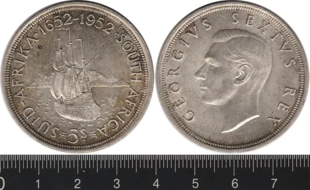 South Africa: 1952 5 Shillings KGVI silver 300th Anniv Founding Capetown 5/-