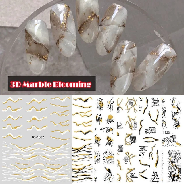 Serpent Autocollants pour ongles Bronzant d'or Feuille 3D Marbre Blooming