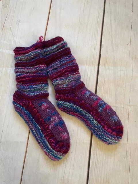 Nepal Hand-Knitted Long Chunky Wool Fleece Lined Slipper Socks Hippie
