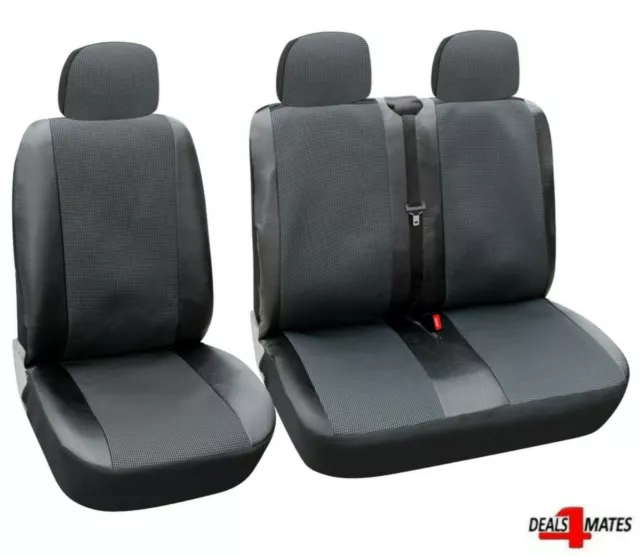 For Vw Transporter T5 T4 Caravelle Black PU Leather & Premium Fabric Seat Covers