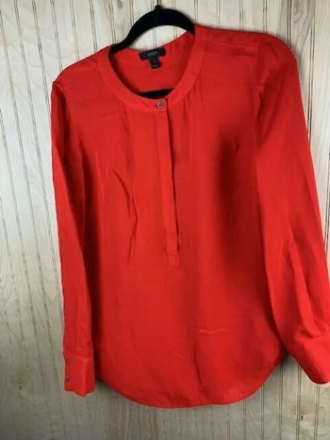 J Crew Womens Top Size 8 Red Long Sleeve Tunic Button Front Mandarin Collar