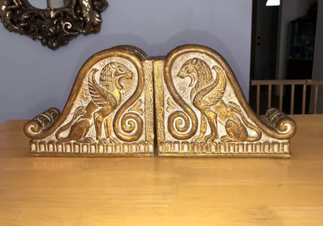 UGO ZACCAGNINI ITALY POTTERY Winged Lion BOOKENDS Corbels Saint Marks Egyptian