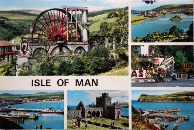 Postcard Isle of Man Laxey Wheel TT Tourist Trophy Villa Marina Gaiety Theatre