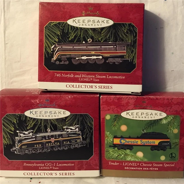 Vtg Hallmark Keepsake Xmas Train Ornament Lot 3 Lionel Chessie GG1 746 Norfolk