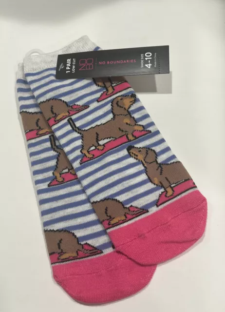 Brand New Dachshund Doxie Dog Ladies No Show Socks No Boundaries Size 4 - 10