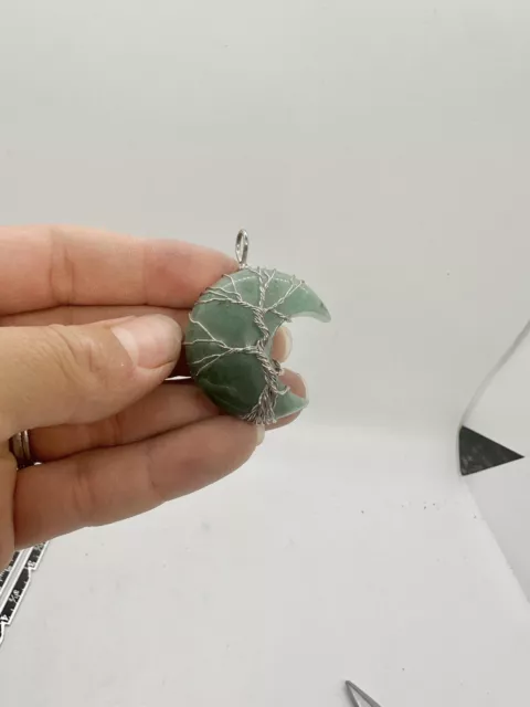 Green Aventurine Healing Stone Crescent Moon Pendant