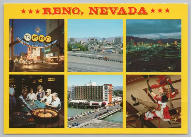 State View~6 Views of Casinos & Skylines Reno Nevada~Continental Postcard