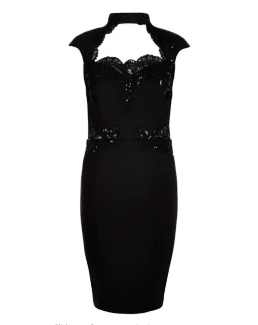 Lipsy Bodycon Dress 16 Black Lace Sequin Chocker Sexy Evening Occasion UK BNWT