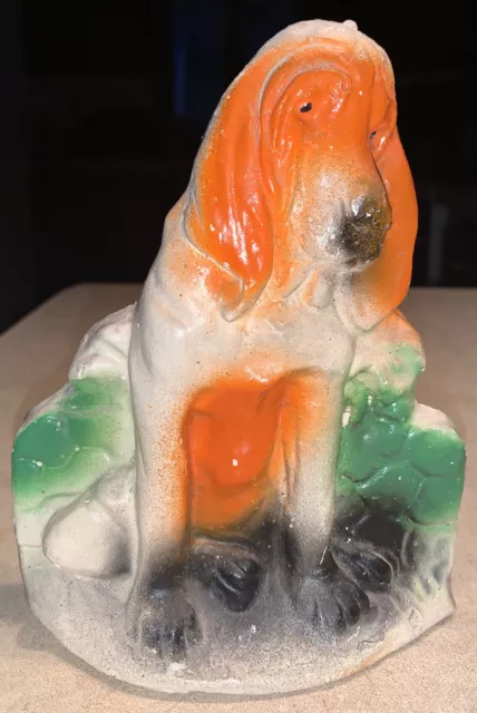 Vintage Chalkware Dog Hound Bookend Flat Backed Figurine Carnival Prize? 6.5”x5”