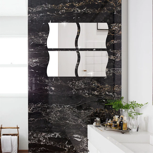 Wave Shaped Acrylic Mirror Wall Sticker Self-adhesive Decals Room Home Stickers