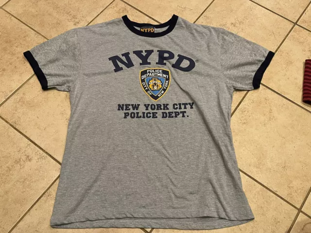 NYPD Men's Large Blue T-shirt New York City Police Dept. Short Sleeve Tee Ringer