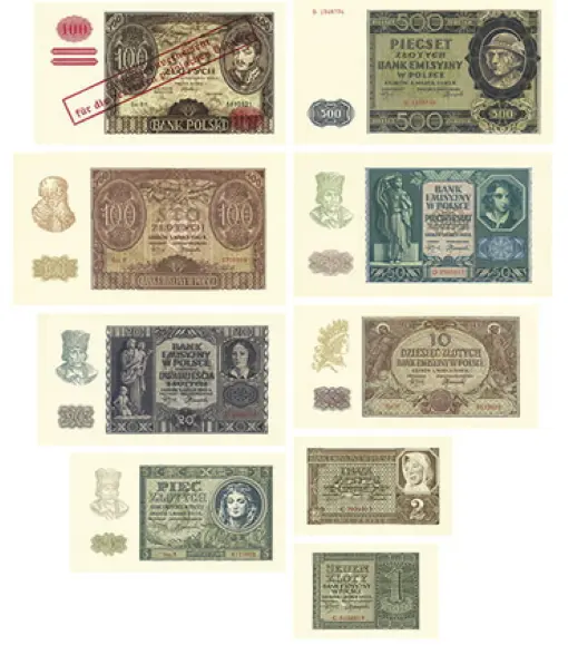 1940 Poland Set Of 9 Rare Copies General Governorate Banknotes Reproduction