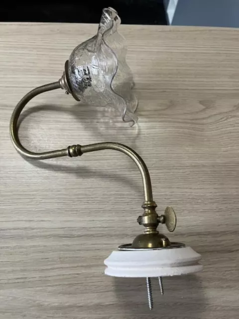 Antique Converted Brass Gas Wall Light With Glass Shade