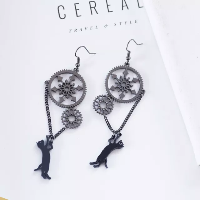 Black Cat Gear Earring Necklace Earrings for Women Orrous Pendant