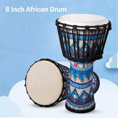 8 Inch Portable African Drum Djembe Hand Drum & Colorful Art Patterns Percussion