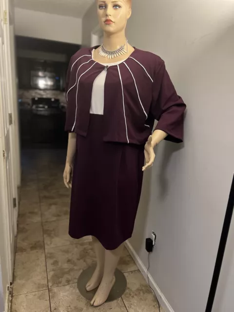 Women's Deep Plum Dress & Jacket /Dress Set, 2-Pc Stretchy Knit Church Office