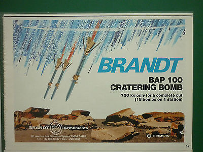 12/1985 PUB THOMSON BRANDT ARMEMENTS MIRAGE BAP 100 CRATERING BOMB ANTI PISTE AD 