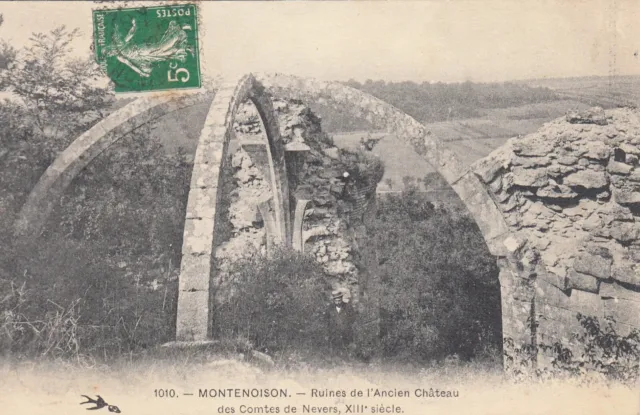 Carte postale ancienne NIEVRE MONTENOISON ruines château des comptes timbrée