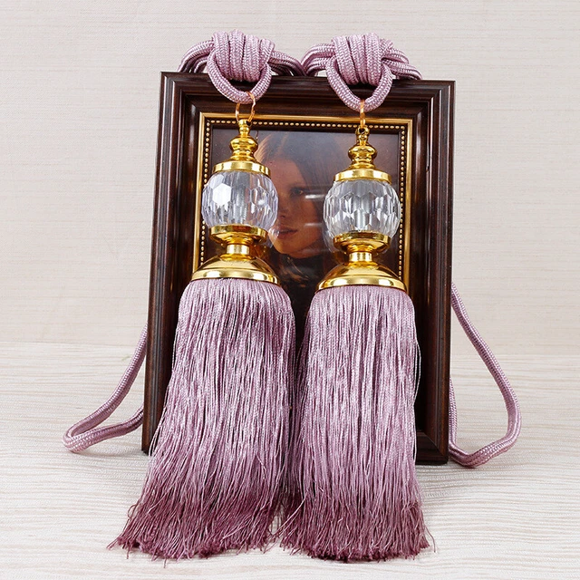 1 Pair Curtain Hold Backs Rope Tassel Tie Backs Crystal Ball Tiebacks Decor 4
