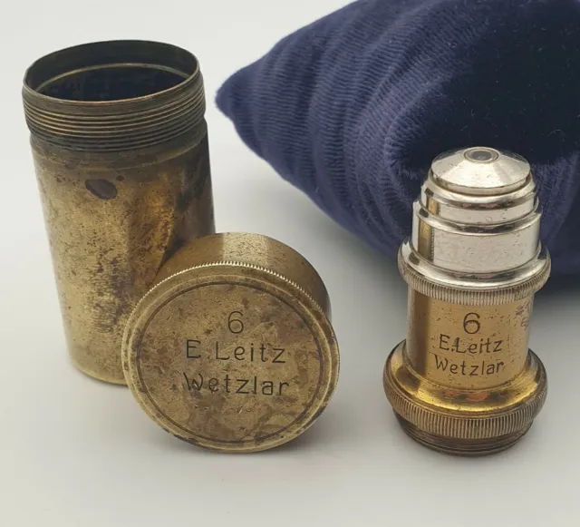 E. Leitz Size 6 Brass Microscope Objective Lens Case
