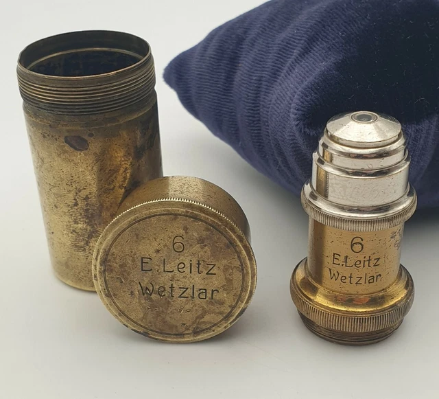 E. Leitz Size 6 Brass Microscope Objective Lens Case