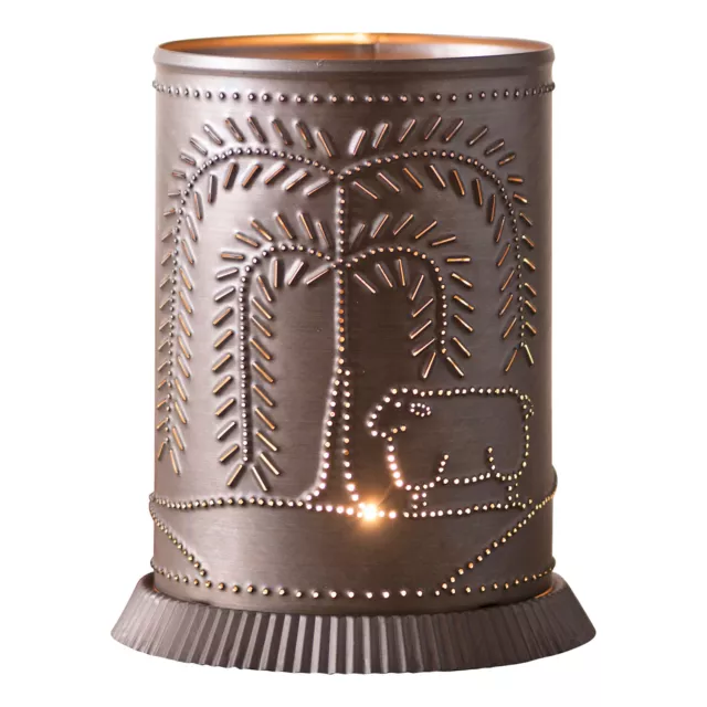 PUNCHED TIN CANDLE WARMER Sheep & Willow Handmade Accent Light in Kettle Black 2