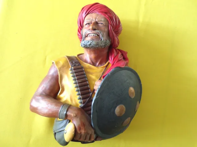 BOSSONS -  PATHAN Warrior LARGE Chalkware Figure Head Wall Plaque