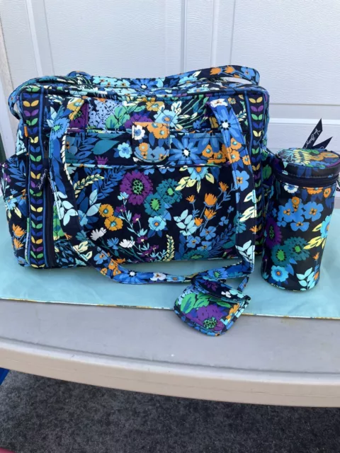 Vera Bradley Diaper Bag Make A Change in Midnight Blues w/Bottle & Pacifier Case